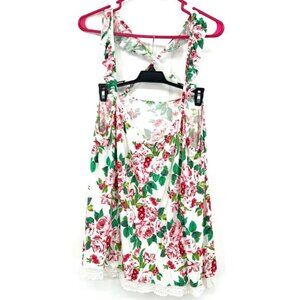 Matilda‎ Jane Size XXL Tank Top Criss Cross Back White Pink Floral Print Crochet